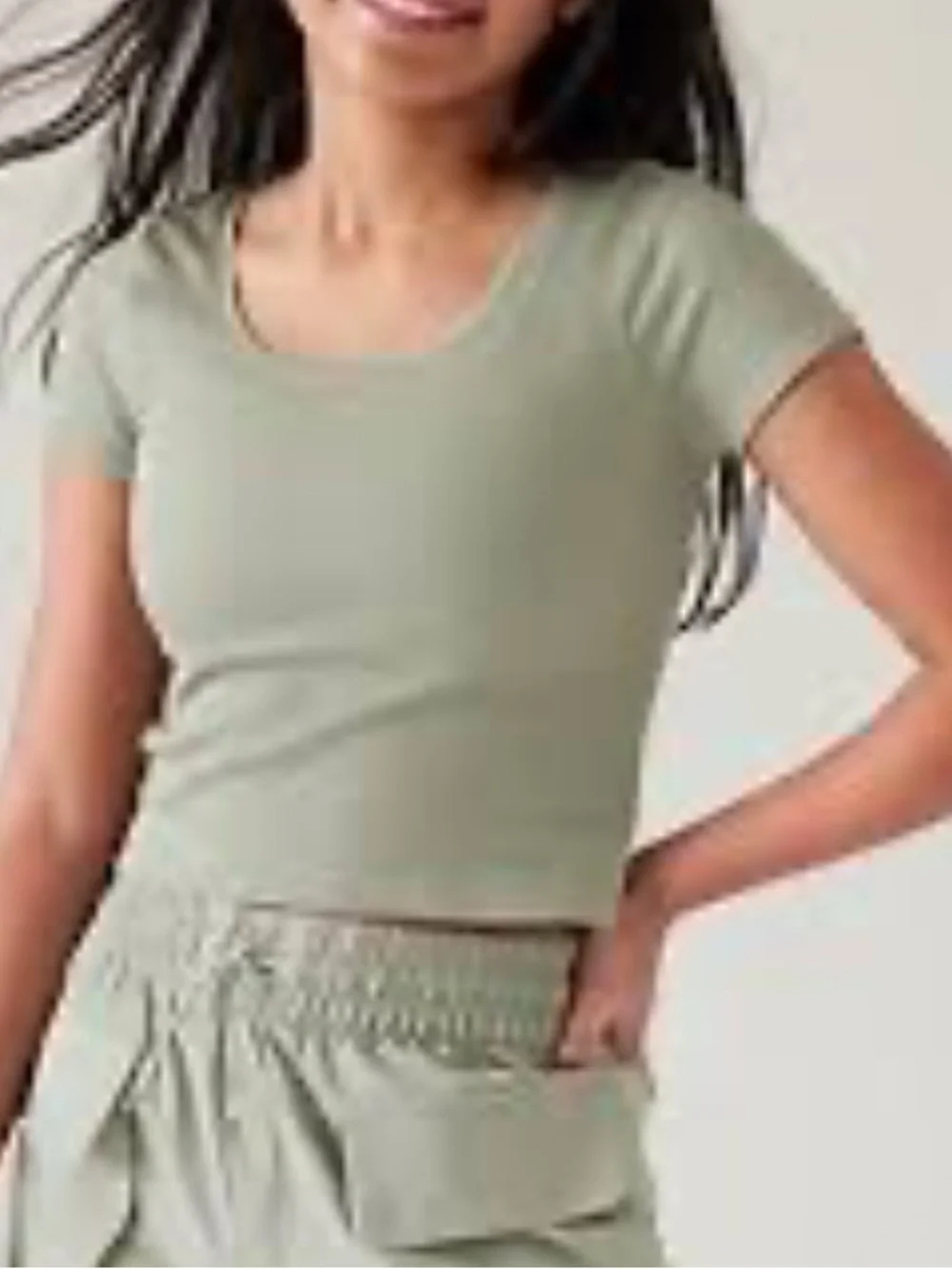 Athleta girl sage green rise above ribbed cropped shirt top athletic size M